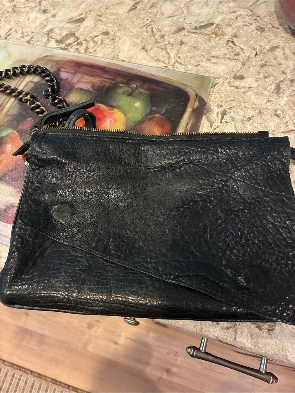Made in Italy Black Leather Crossbody with Chain Strap